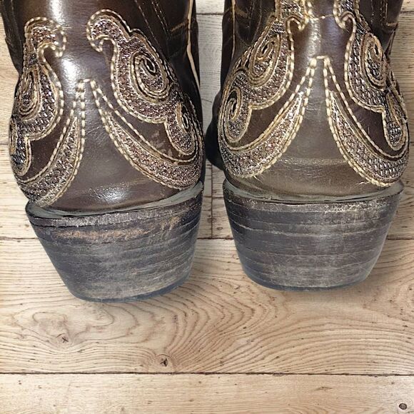 Republic Boot Co. Womens Sz 9.5 Oil Tanned Leather Brown Sparkles Embroidered - Picture 6 of 12
